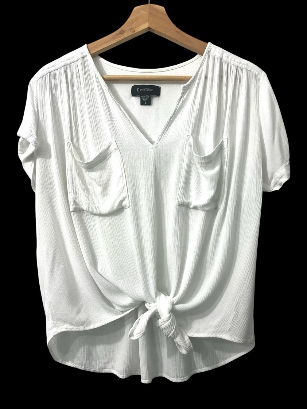 Karen Kane White Tie-Front Short Sleeve Top Women’s S Coastal Minimalist Beach